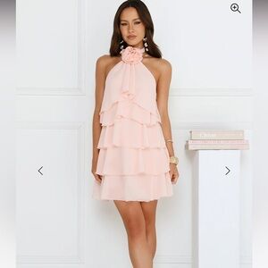Pink Halter Mini Ruffle Dress